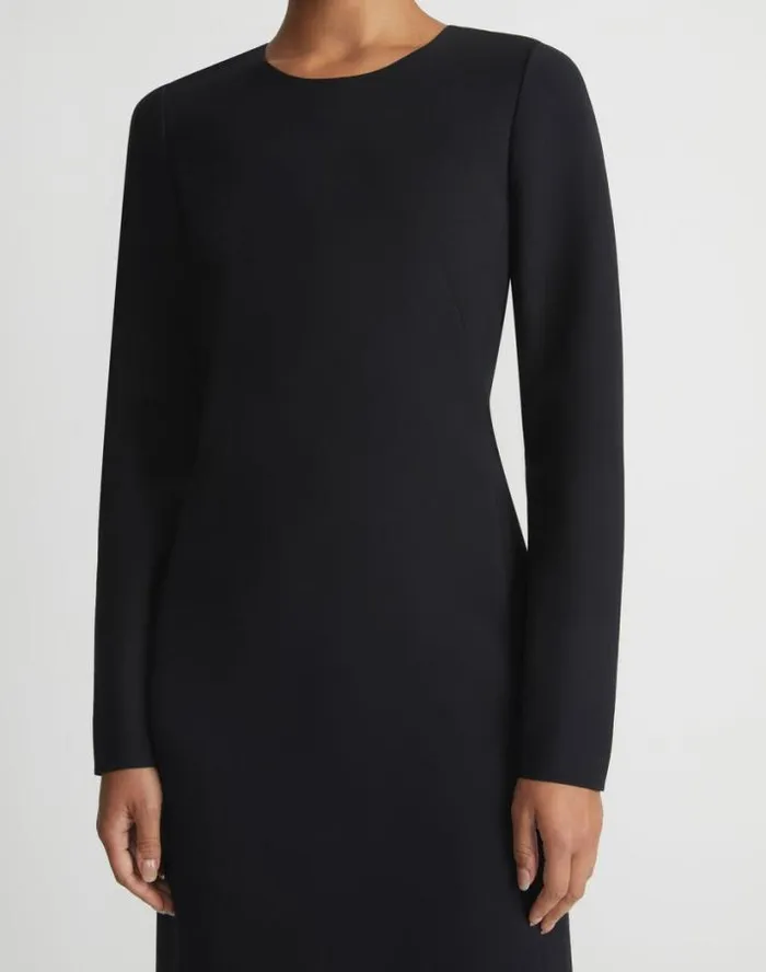 Lafayette 148 New York WoolSilk Crepe Long Sleeve Sheath Dress Black Ready To Wear Dresses