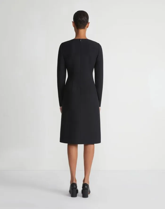 Lafayette 148 New York WoolSilk Crepe Long Sleeve Sheath Dress Black Ready To Wear Dresses