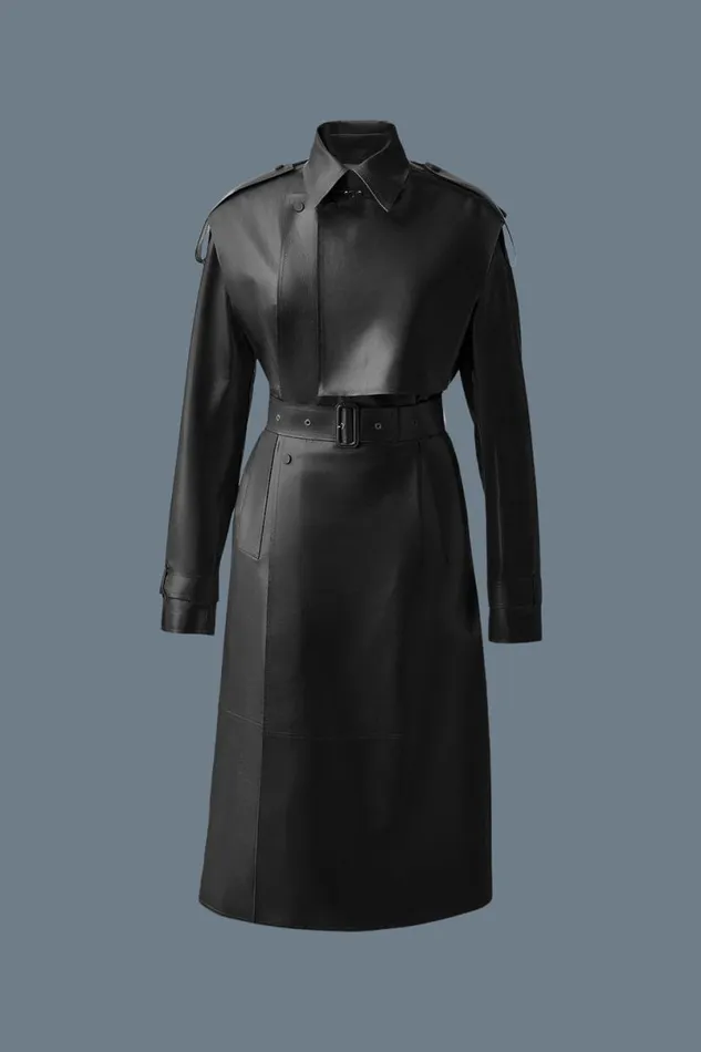 Leather Jackets Women Mackage ADRIANA Calfskin Trench Coat With Belt Black
