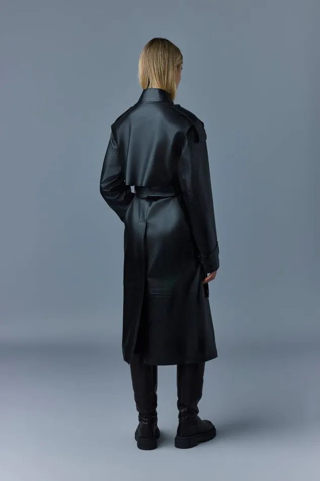 Leather Jackets Women Mackage ADRIANA Calfskin Trench Coat With Belt Black