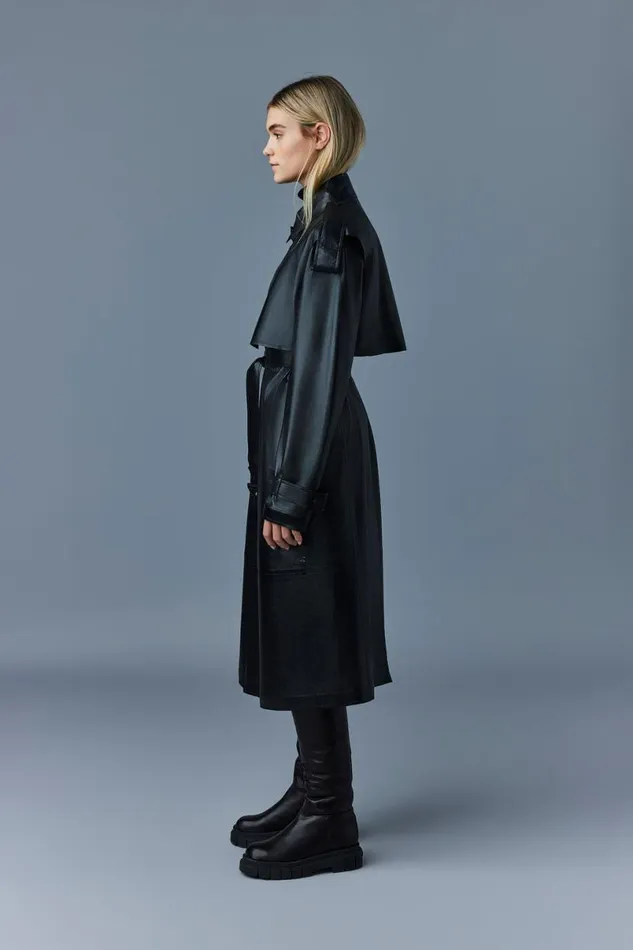 Leather Jackets Women Mackage ADRIANA Calfskin Trench Coat With Belt Black