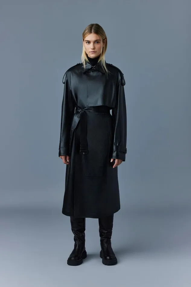 Leather Jackets Women Mackage ADRIANA Calfskin Trench Coat With Belt Black