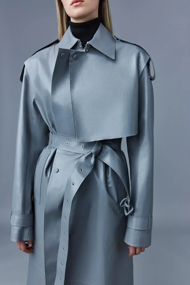 Leather Jackets Women Mackage ADRIANA Calfskin Trench Coat With Belt Black