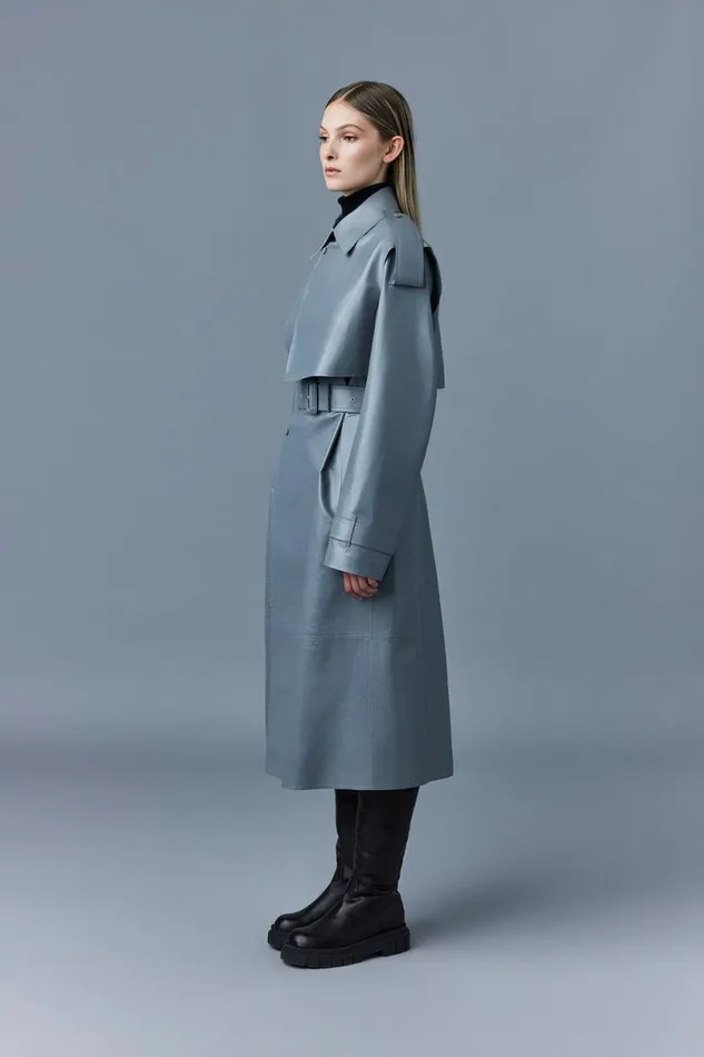 Leather Jackets Women Mackage ADRIANA Calfskin Trench Coat With Belt Black