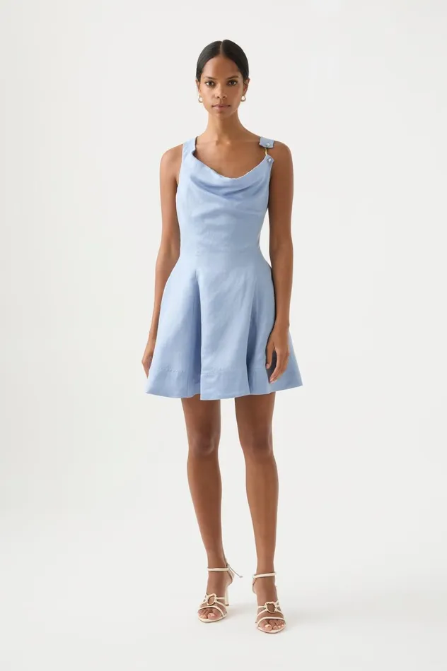 Liberty Asymmetric Mini Dress Steel Blue Women Aje Bridesmaid Dresses