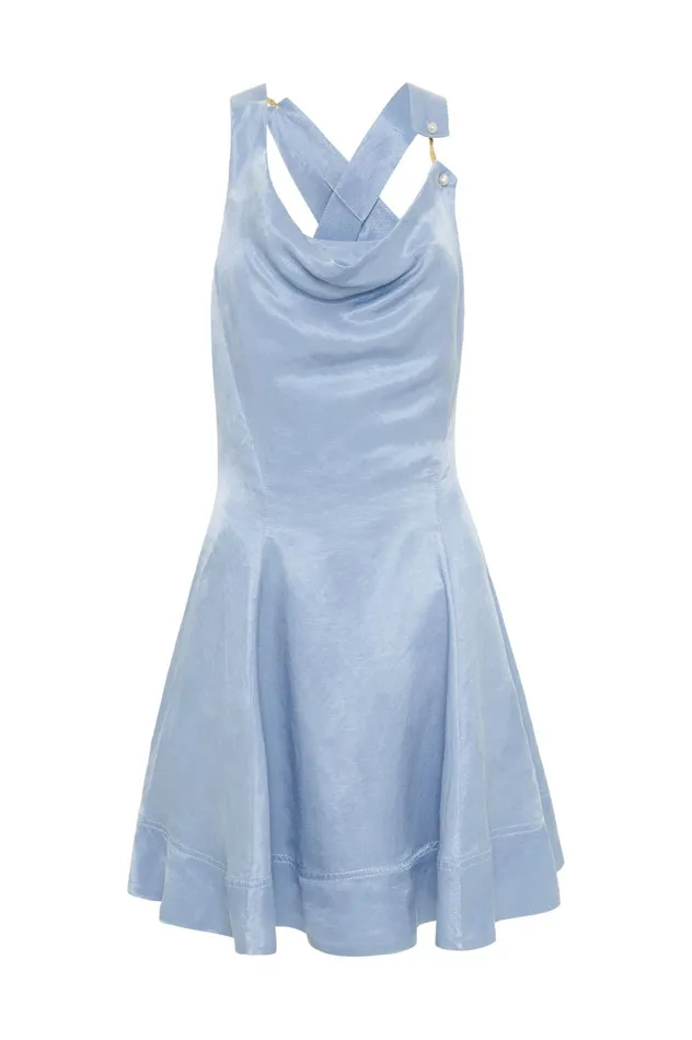Liberty Asymmetric Mini Dress Steel Blue Women Aje Bridesmaid Dresses