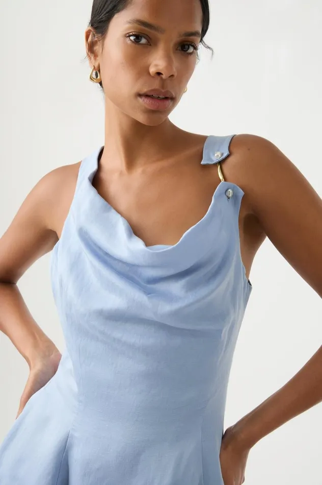 Liberty Asymmetric Mini Dress Steel Blue Women Aje Bridesmaid Dresses
