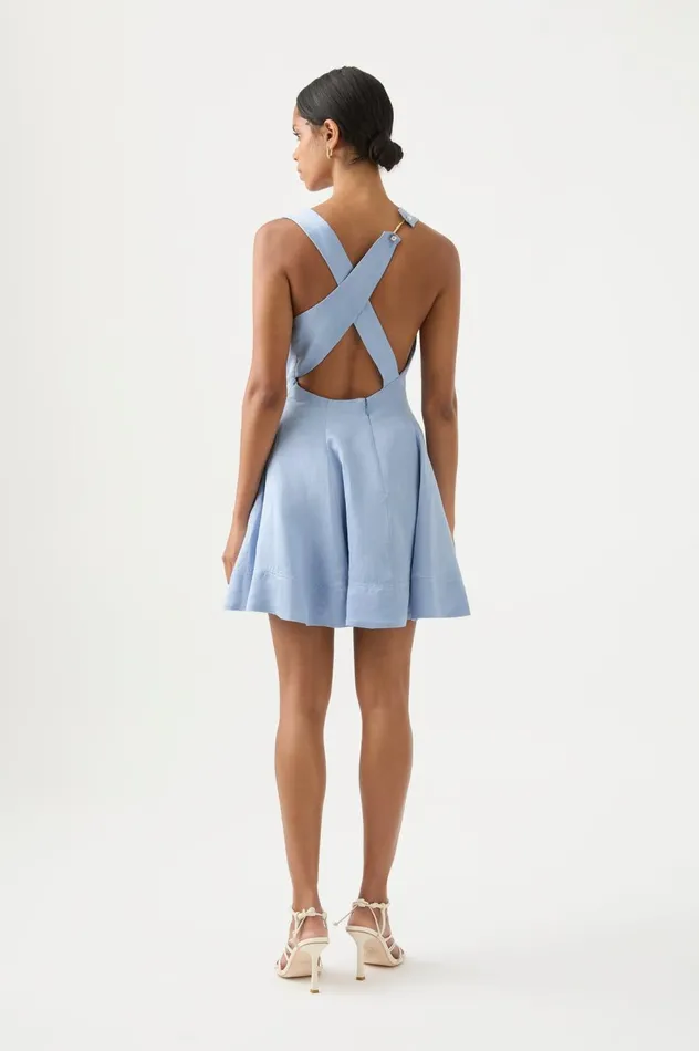 Liberty Asymmetric Mini Dress Steel Blue Women Aje Bridesmaid Dresses