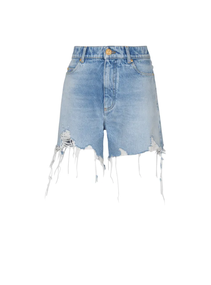 Light Blue Denim Shorts Blue Women Balmain Denim