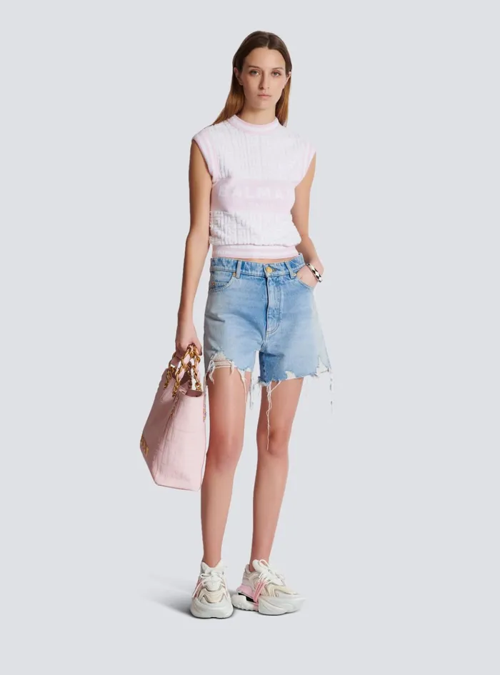 Light Blue Denim Shorts Blue Women Balmain Denim