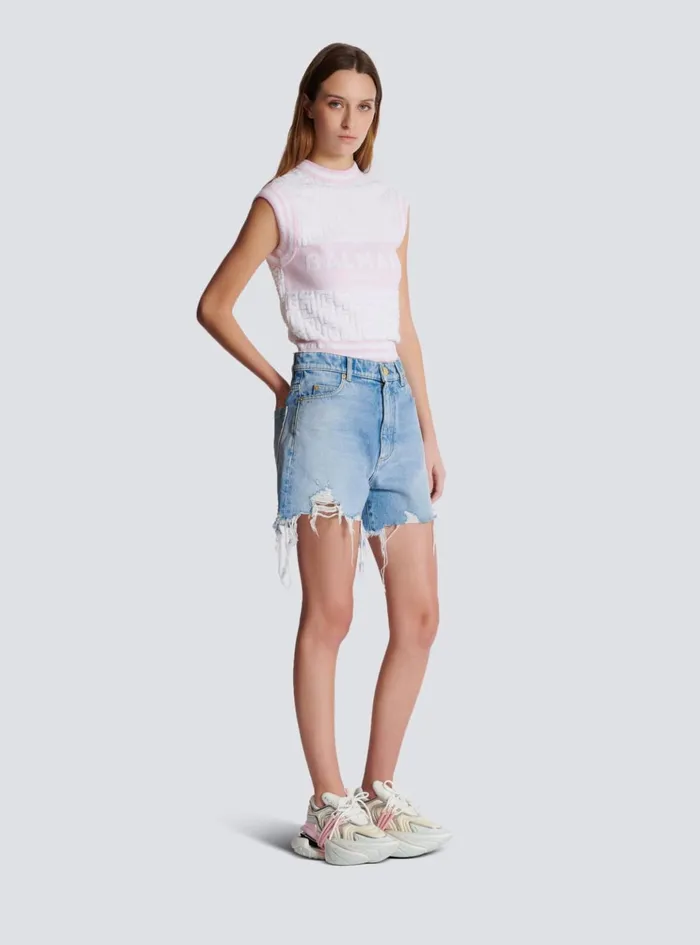 Light Blue Denim Shorts Blue Women Balmain Denim