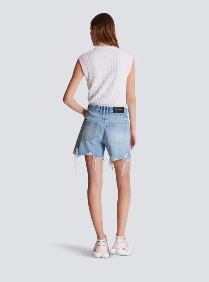 Light Blue Denim Shorts Blue Women Balmain Denim