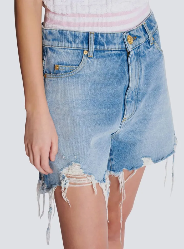 Light Blue Denim Shorts Blue Women Balmain Denim