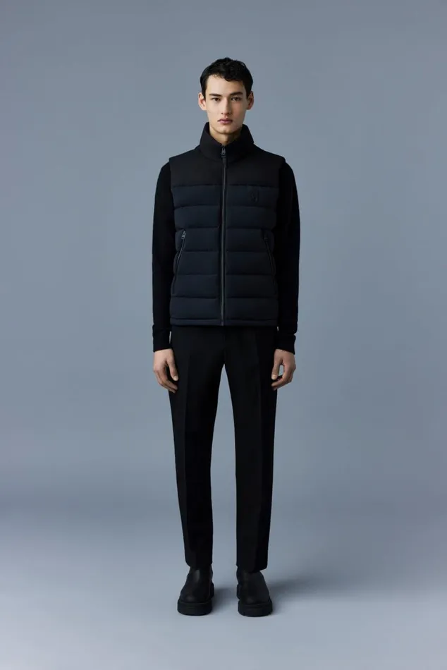 Light Down Jackets Men Mackage BOBBIE Agile360 Stretch Light Down Vest With Stand Collar Navy