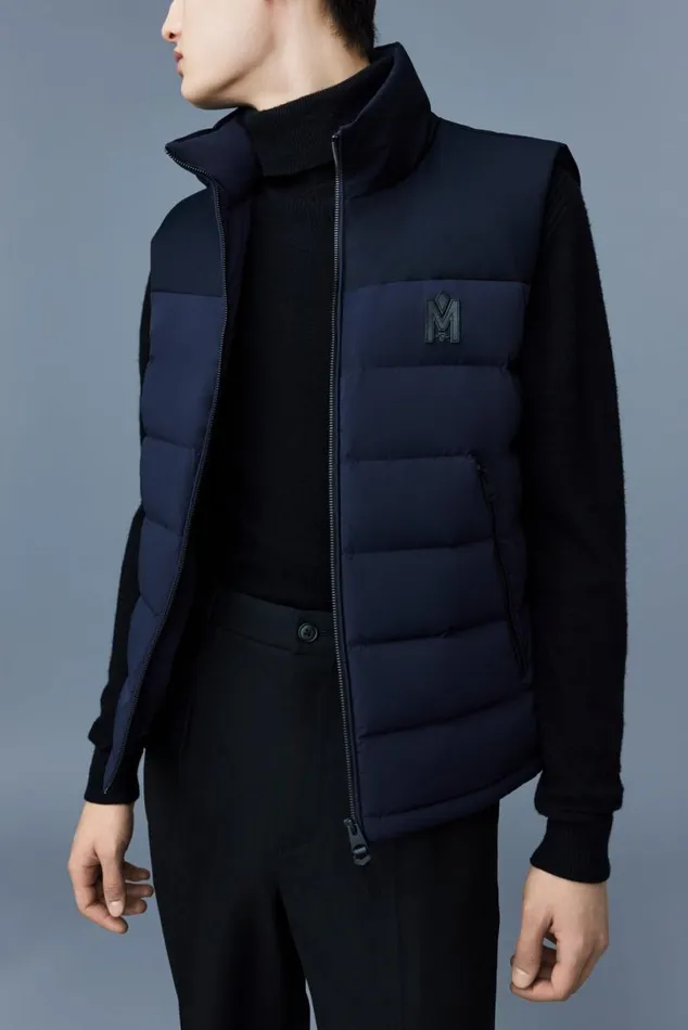 Light Down Jackets Men Mackage BOBBIE Agile360 Stretch Light Down Vest With Stand Collar Navy