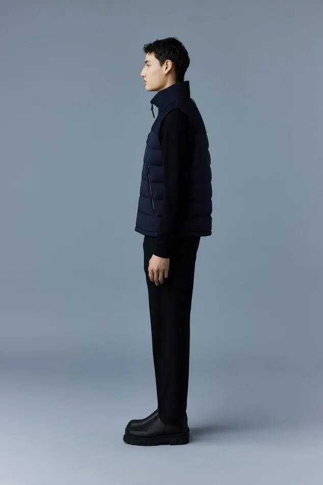 Light Down Jackets Men Mackage BOBBIE Agile360 Stretch Light Down Vest With Stand Collar Navy