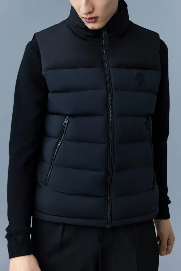 Light Down Jackets Men Mackage BOBBIE Agile360 Stretch Light Down Vest With Stand Collar Navy