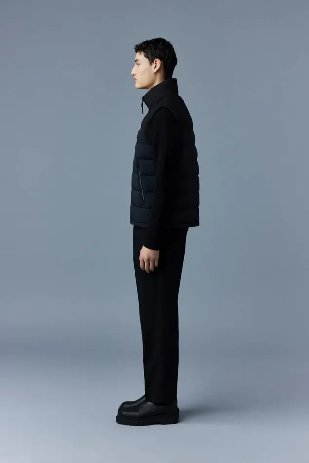 Light Down Jackets Men Mackage BOBBIE Agile360 Stretch Light Down Vest With Stand Collar Navy