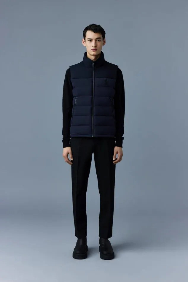 Light Down Jackets Men Mackage BOBBIE Agile360 Stretch Light Down Vest With Stand Collar Navy