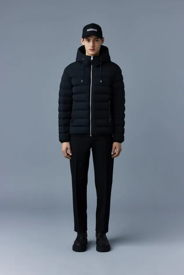 Light Down Jackets Men Mackage JACK Agile360 Stretch Light Down Jacket With Hood Black