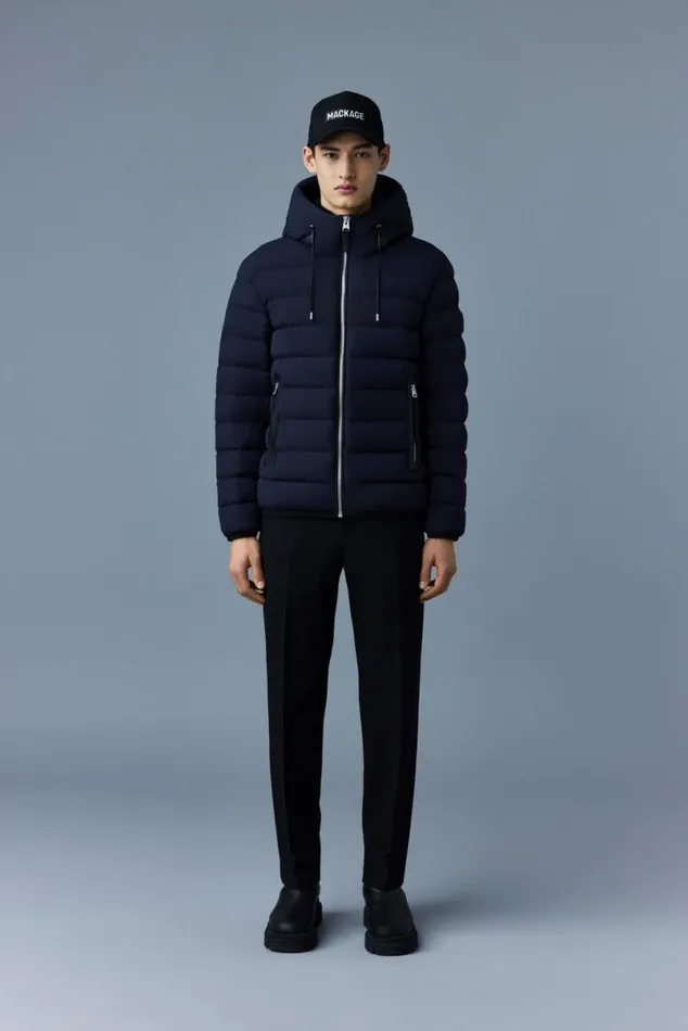 Light Down Jackets Men Mackage JACK Agile360 Stretch Light Down Jacket With Hood Black