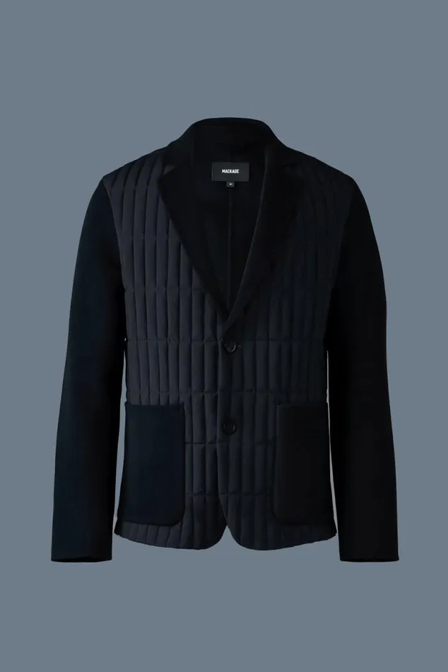 Light Down Jackets Men Mackage JOHN Mixedmedia Vertical Quilt Blazer Navy