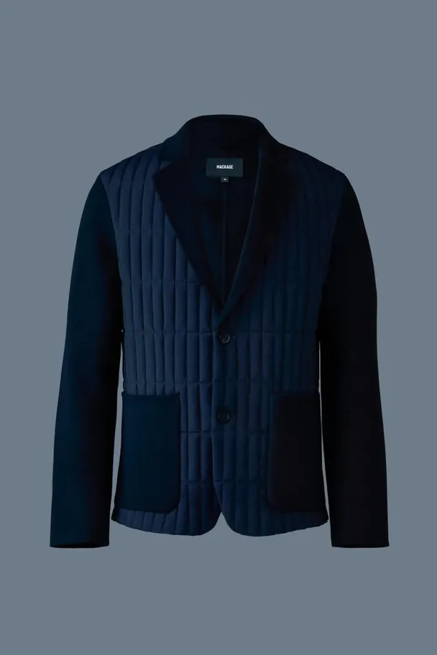 Light Down Jackets Men Mackage JOHN Mixedmedia Vertical Quilt Blazer Navy