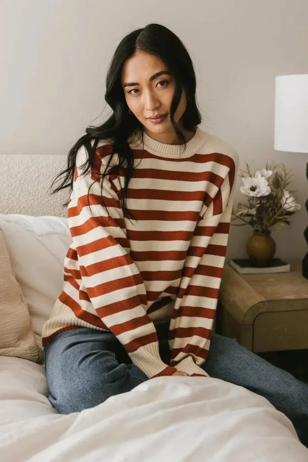 Liliana Striped Sweater Rust Women Bohme Tops