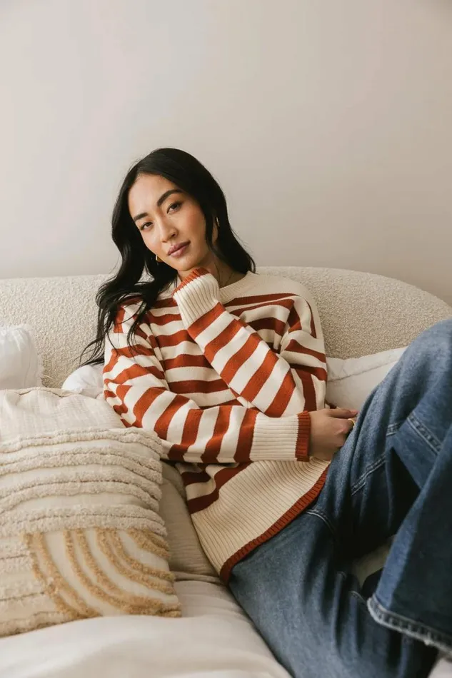 Liliana Striped Sweater Rust Women Bohme Tops