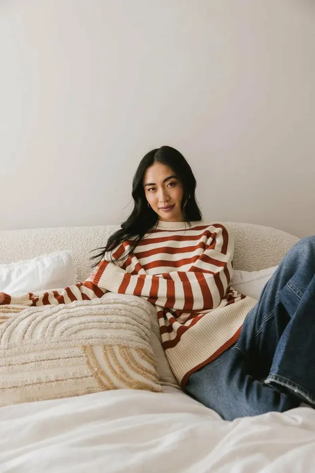 Liliana Striped Sweater Rust Women Bohme Tops