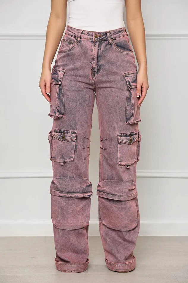 Lilly039s Kloset Denim Women Always On Go Distressed Cargo Jeans Purple Acid Wash FINAL SALE