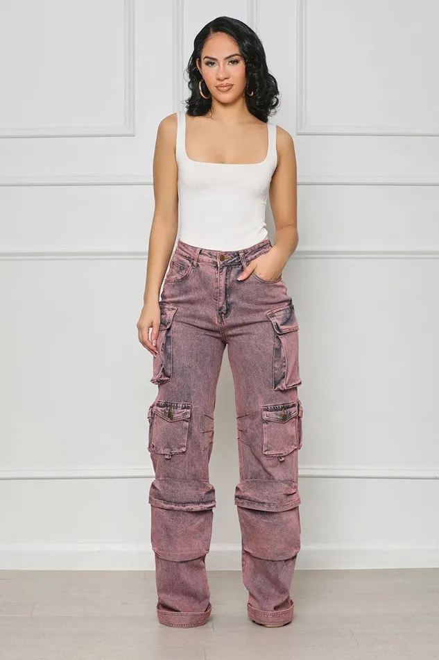 Lilly039s Kloset Denim Women Always On Go Distressed Cargo Jeans Purple Acid Wash FINAL SALE