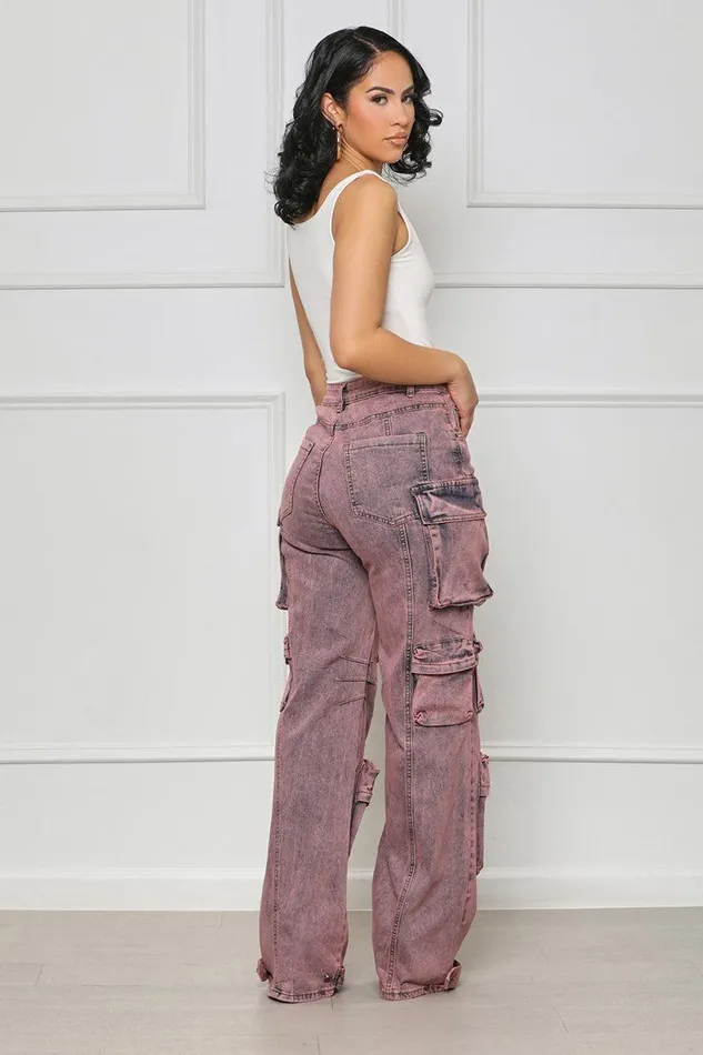Lilly039s Kloset Denim Women Always On Go Distressed Cargo Jeans Purple Acid Wash FINAL SALE