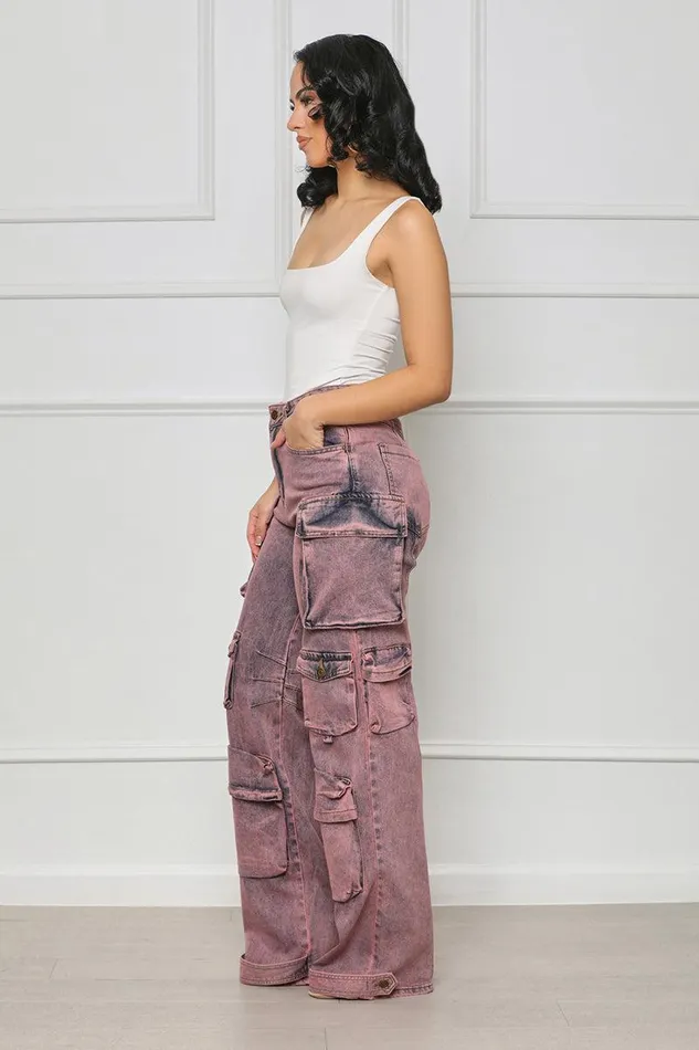 Lilly039s Kloset Denim Women Always On Go Distressed Cargo Jeans Purple Acid Wash FINAL SALE