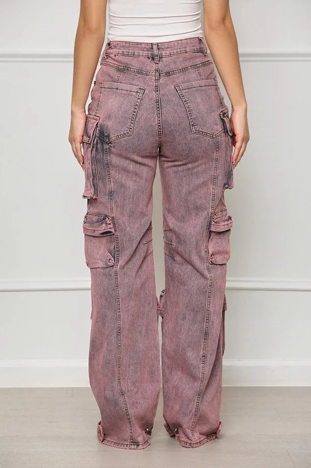 Lilly039s Kloset Denim Women Always On Go Distressed Cargo Jeans Purple Acid Wash FINAL SALE