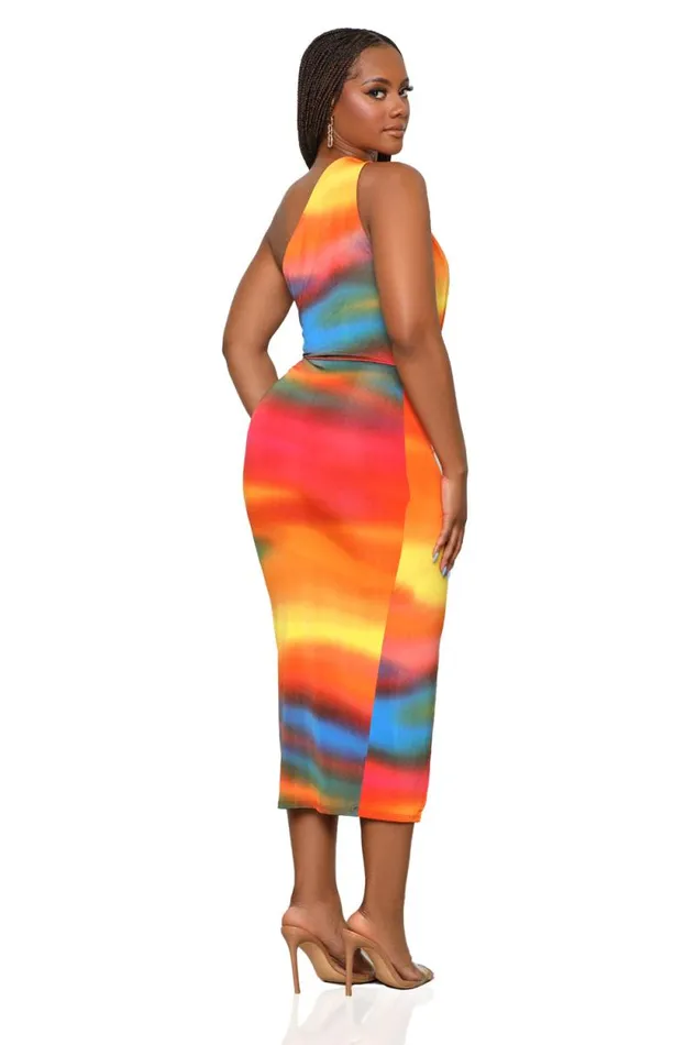 Lilly039s Kloset Dresses Women Arizona Sunset One Shoulder Dress Orange Multi