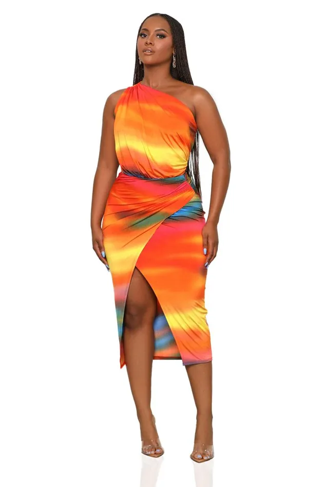 Lilly039s Kloset Dresses Women Arizona Sunset One Shoulder Dress Orange Multi