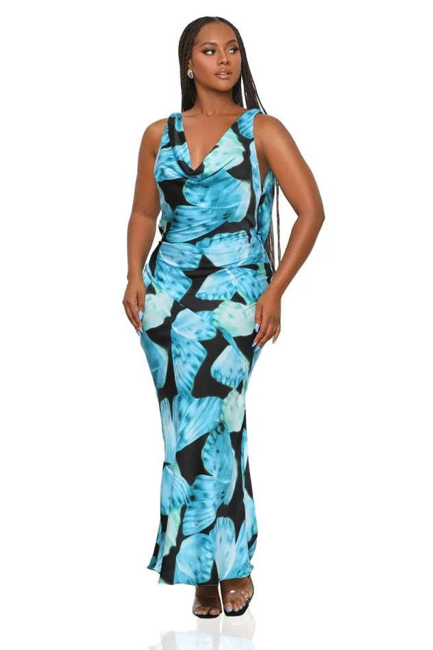 Lilly039s Kloset Dresses Women Butterfly Effect Maxi Dress Blue Multi FINAL SALE
