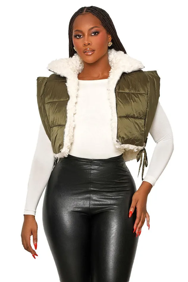 Lilly039s Kloset Jackets and Coats Women Cant Forget Sherpa Lined Crop Vest Green FINAL SALE