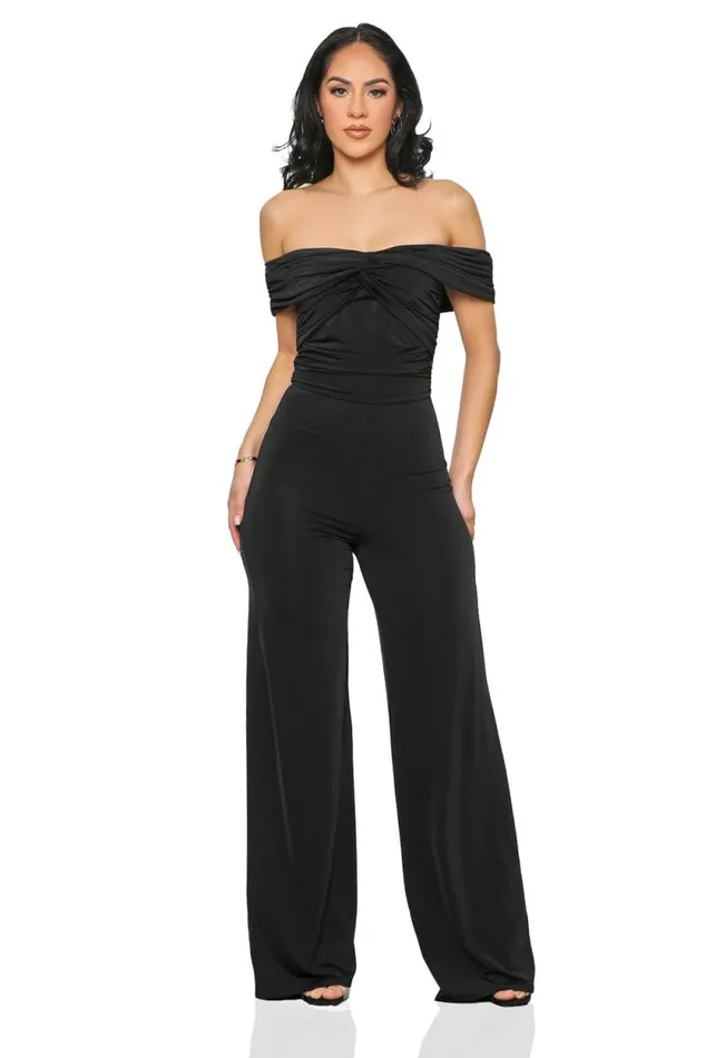 Lilly039s Kloset Jumpsuits and Rompers Women Twisted Off Shoulder Jumpsuit BlackFINAL SALE