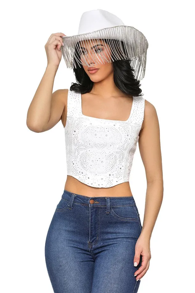 Lilly039s Kloset Tops Women Embellished Rhinestone Bustier White FINAL SALE