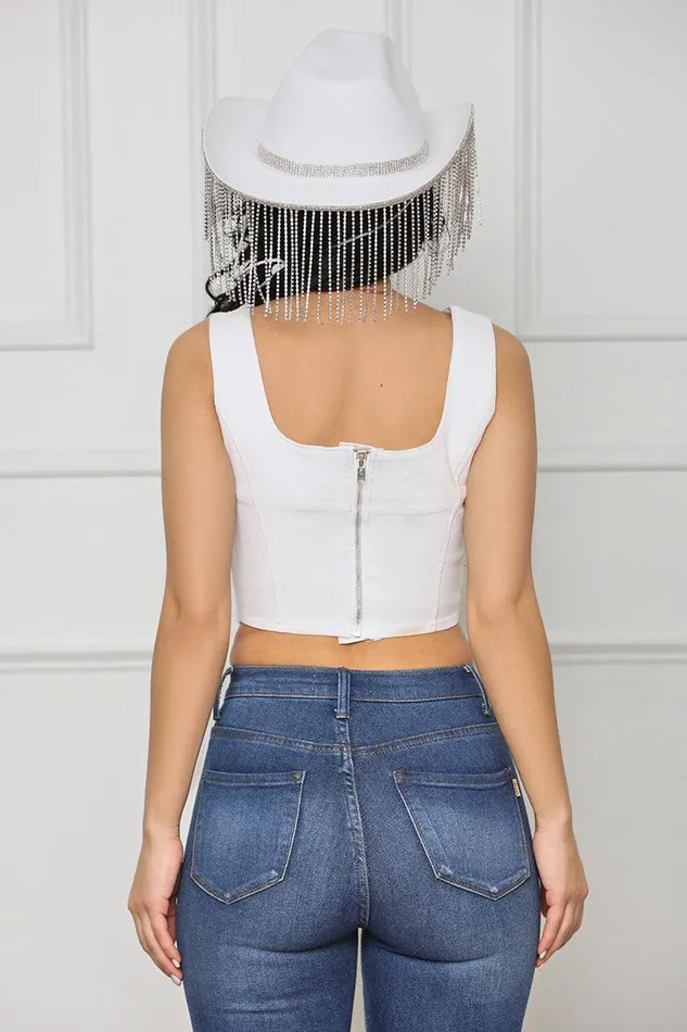 Lilly039s Kloset Tops Women Embellished Rhinestone Bustier White FINAL SALE