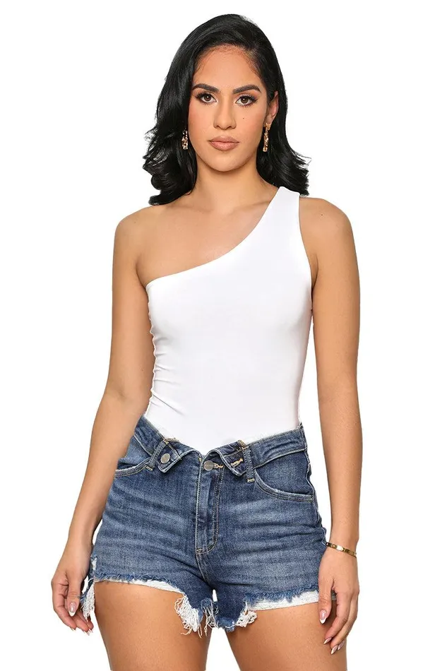 Lilly039s Kloset Tops Women Keep It Smooth One Shoulder Bodysuit WhiteFINAL SALE