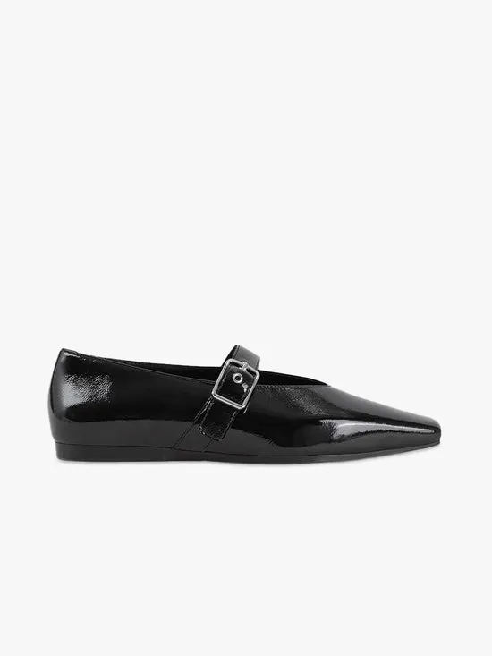 Lisa Says Gah Wioletta Buckle Flat Black Patent Women Shoes