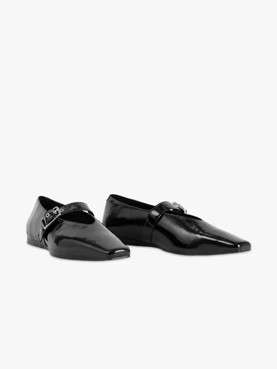 Lisa Says Gah Wioletta Buckle Flat Black Patent Women Shoes