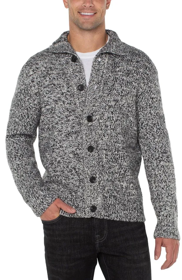 Liverpool Los Angeles BUTTON CARDIGAN SWEATER Black White Multi Men SWEATERS