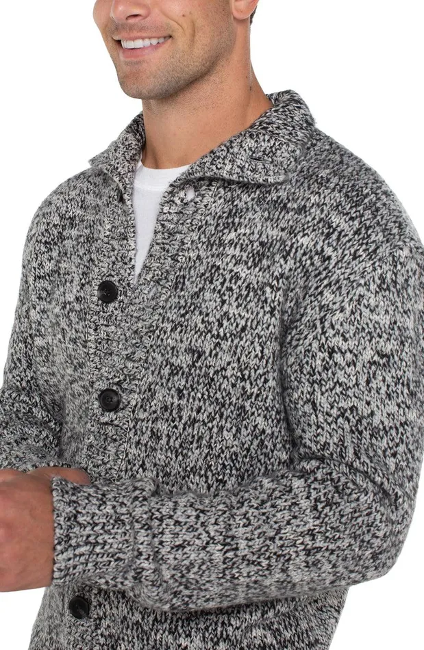 Liverpool Los Angeles BUTTON CARDIGAN SWEATER Black White Multi Men SWEATERS