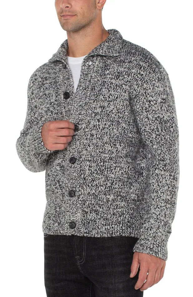 Liverpool Los Angeles BUTTON CARDIGAN SWEATER Black White Multi Men SWEATERS