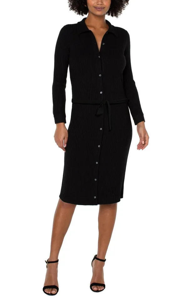 Liverpool Los Angeles BUTTON FRONT KNIT SHIRT DRESS Black Women DRESSES