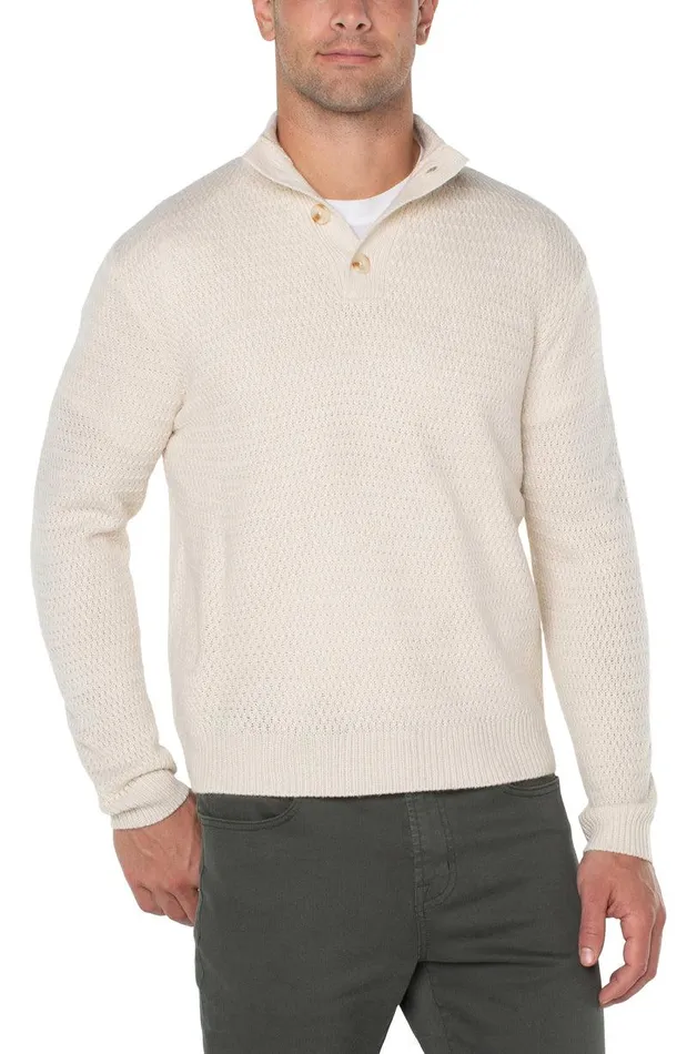 Liverpool Los Angeles BUTTON MOCK NECK SWEATER Cream Men SWEATERS
